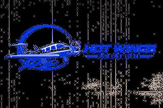 Hot Wings Aviation logo featuring a blue retro-style aircraft with circular emblem on dark starry background